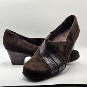 Clarks Everyday Active Air Women Sz 9‎ Heel Dress Shoes Suede Brown